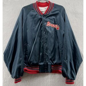Vintage Chalk Line Jacket Mens Sz XXL Atlanta Braves Button Up Satin Blue Red